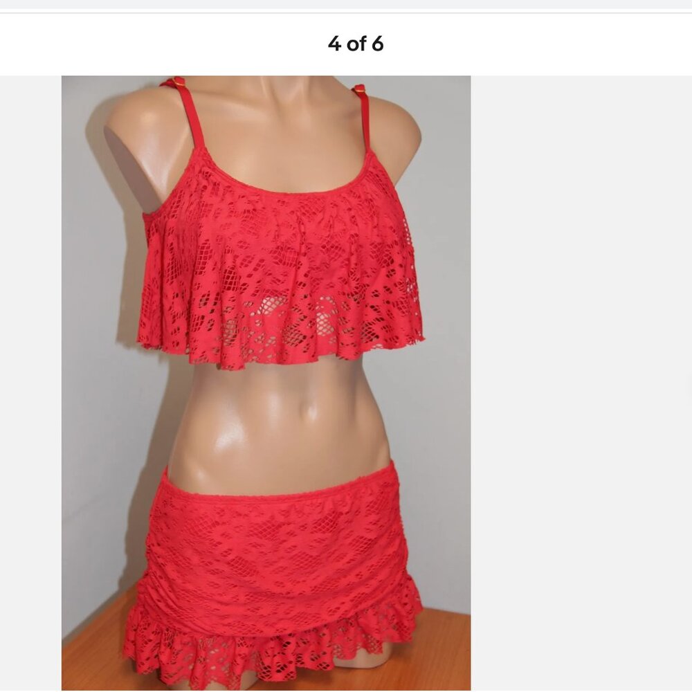 Kenneth Cole Reaction Red Lace Flounce Bikini Set - Picture 1 of 3